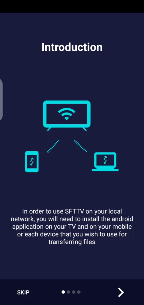 Send Files To TV app home screen with send and receive options