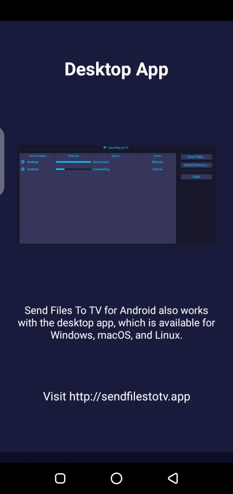 Send Files To TV app screen for choosing files to transfer