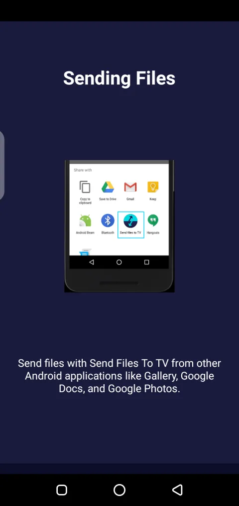 Send Files To TV APK screen showing available receiving devices